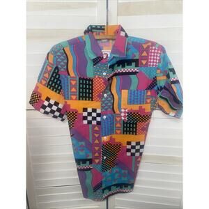 NOS W Tags 80’s Islander Bold Print Button Down Cotton Short Sleeve Shirt Sz M
